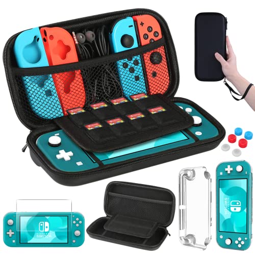 HEYSTOP Switch Lite Carrying Case for Nintendo Switch Lite with Protective Case, 8 Games Cartridges, Screen Protector, Thumb Grip Caps for Nintendo Switch Lite Accessories Bundle Travel Case