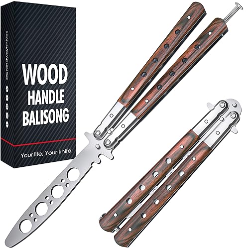 Butterfly Knife Trainer - Balisong Trainer - Practice Butterfly Knife - Balisong Butterfly Knives NOT Real NOT Sharp Blade - Wood Dull Trick Butterfly Knifes - Butter Fly Knife Training CSGO - K12 N