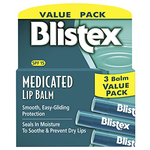 Blistex Medicated Lip Balm, 0.15 Ounce, 3 Count (Pack of 1) Prevent Dryness & Chapping, SPF 15 Sun Protection, Seals in Moisture, Hydrating Lip Balm, Easy Glide Formula for Full Coverage