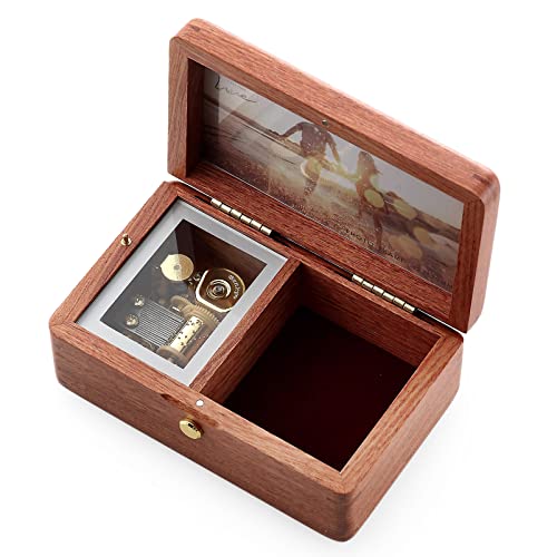 SOFTALK Vintage Jewelry Box Musical Boxs with Customizable Photos Case for Gifts Christmas Birthday Valentine's Day（Simple Rosewood, Tune : Anastasia-Once upon a december）