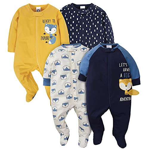 Gerber Baby Boys' 4 Pack Sleep 'N Play Footie, Fox, 0-3 Months