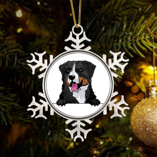 CowkissSign Appenzell Cattle Dog Christmas Ornaments for Kids - Christmas Snowflake Ornament - Watercolor Peeking Dog Mom Pet Metal Snowflake Xmas Tree Decoration Gift for Dog Owner Ornaments