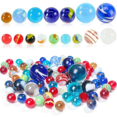 MCPINKY 85PCS Glass Marbles for Kids, Planet Marbles Colored Marbles Assorted Sizes for Party Favor Vase Fillers DIY Home Decor