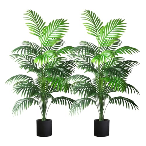 4ft 2pcs Large Artificial Plants Fake Palm Tree Tropical Palm Leaves Faux Palm Plants Tall Tree Indoor Real Touch Plastic Monstera Leaves for Home Garden Outdoor Office Decor (4ft/125cm-2pcs)