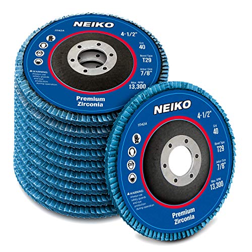 NEIKO 11142A 10 Pack Zirconia Flap Discs 4-1/2 for Angle Grinder, 40 Grit Flapper Wheel, Angled T29 Grinding Wheel 4.5 Inch Flap Disc, 7/8' Arbor Grinding Disc, Flap Wheel for Wood & Metal Sanding