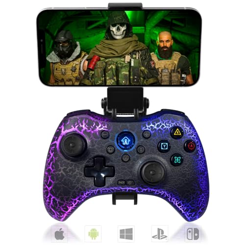 Koiiko Wireless Game Controller Cracked Gamepad for iOS Android PC NS Switch PS4 PS3 Steam Deck: Works with iPhone 15/14/13/X, iPad, Samsung, Call of Duty - Programmable/Turbo/LED Light, Direct Play