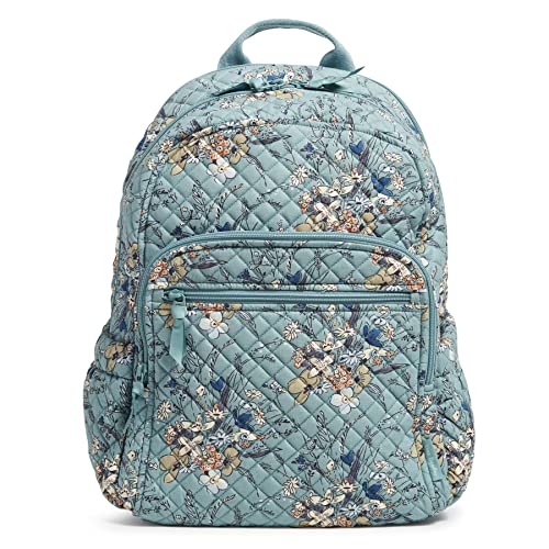 Vera Bradley Women's Cotton Campus Backpack, Sunlit Garden Sage - Recycled Cotton, One Size