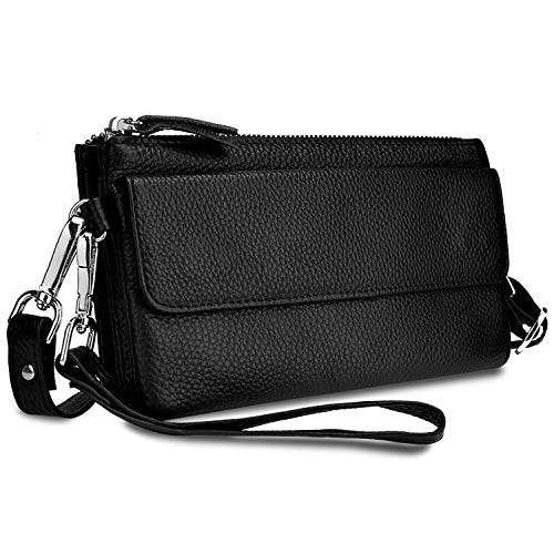 YALUXE Women's Leather Smartphone Wristlet Crossbody Clutch with RFID Blocking Card Slots Black