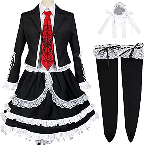 UPUPCOS Celestia Ludenberg Cosplay Outfit Dangan Ronpa Black Dress With Headband Socks Halloween Suit Uniform Outfit