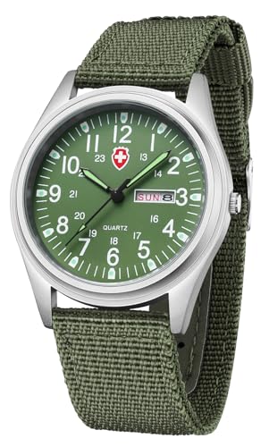 Gosasa Unisex Military Watches Sport Textile Nylon Strap Luminous Fashion Watch Analog Display Quartz Waterproof Casual Wristwatch (Green 2)
