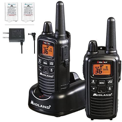 Midland - LXT600VP3 - Handheld Portable FRS Business Overlanding Gear Two Way Radio - Long Range Rechargeable Walkie Talkies for Adults - 121 Privacy Codes, Weather Radio - Black (2 Pack)
