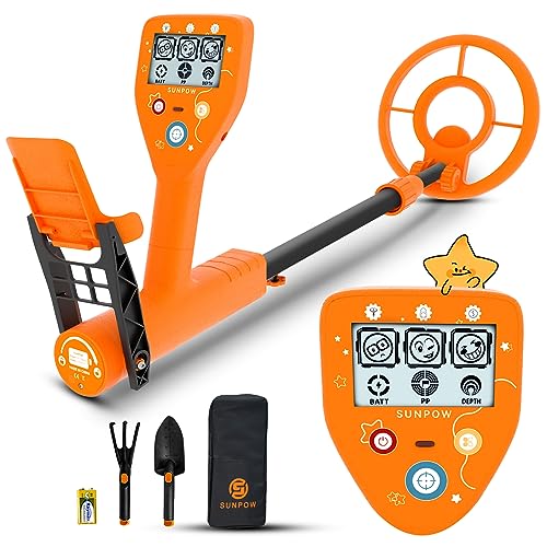 SUNPOW Metal Detector for Kids - Lightweight Waterproof Kids Metal Detector - with Cartoon LCD Display, 3 Modes, Adjustable Gold Detector - Easy to Carry and Operate - Gift for Kids Ages 8-12