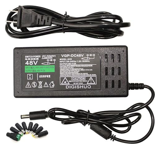 DIGISHUO DC 48V 3A 144W Power Supply Adapter Transformer Switch AC 110V/220V to DC 48V 3A Switching Converter LED Driver for LED Strip Light CCTV Camera Security System (48V 3A 144W)