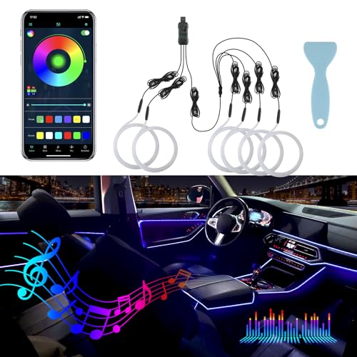 LivTee Smart Car LED Interior Lights with USB Port, LED Strip Fiber Optic Lights, Wireless App Control, Sync to Music, Car Accessories Gifts for Women Men, 6 in 1