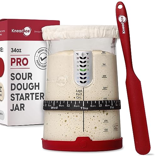 KneadAce Pro Sourdough Bread Starter Kit- 34 oz Large Capacity Sourdough Starter Jar with 5 unique features for the perfect sour dough bread & sourdough starter kit- sourdough bread baking supplies