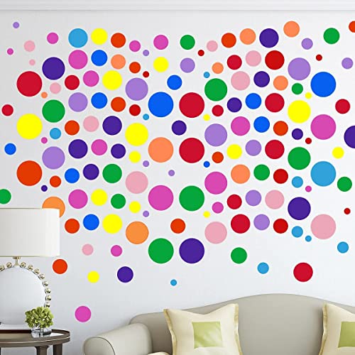 264 Pieces Polka Dot Wall Decals Circles Decals for Wall Vinyl Dots Stickers Set for Room Kids Bedroom Nursery Playroom Classroom Decor Graphic Decals Stickers 7 Different Size（12 Colors）
