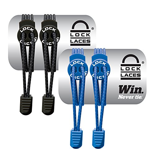 Lock Laces Elastic No Tie Shoe Laces (Pack of 2) One Size Fits All (Black-Blue)