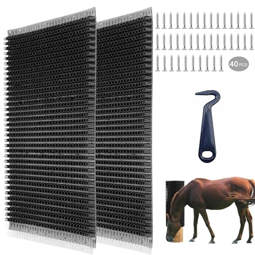 Sovipal Equine & Bovine Massage Brush Kit - Soft Touch Itchin Post Pad- Animal Scratchers for Safe and Satisfying Itch Relief with Hoof Pick- 2 Pcs