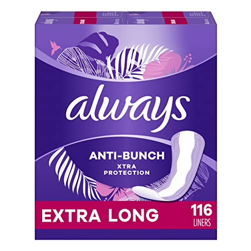 Always Anti-Bunch Xtra Protection Daily Liners, Extra Long Length, Unscented, 116 Count