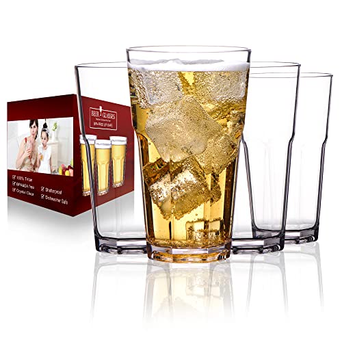 MICHLEY Unbreakable Drinking Glasses Set of 4, 12oz Tritan Plastic Highball Glass, Tumbler Glassware for Water Beer Juice