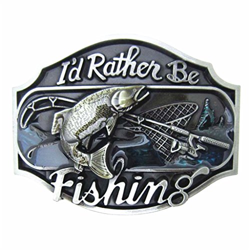 MASOP Western Style Funny Casual Belt Buckle I'd Rather Be Fishing