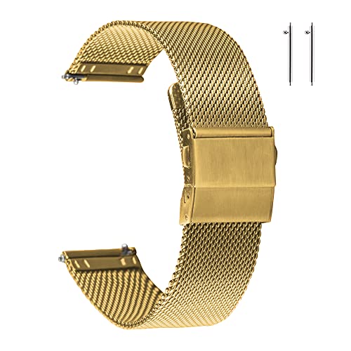 EACHE 18mm Gold Stainless Steel Mesh Watch Band Quick Release Mesh Watch Straps 18mm Gold