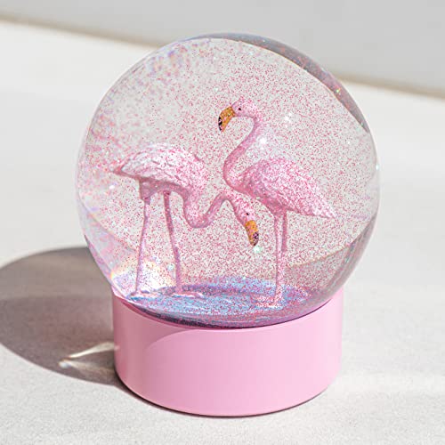 Mingfuxin Snow Globe, Pink Flamingos Snow Globe for Kids, Glitter Glass Snowglobes for Women Girls, Sow Globes Home Office Table Decor Birthday Gift, 100MM Pink Flamingos Christmas Snow Globe