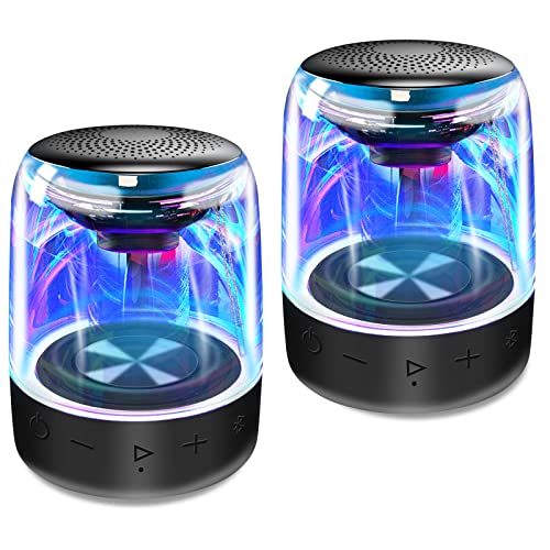 MEGATEK Dual Portable Bluetooth Speakers, Wireless Stereo Pairing, Vibrant LED Light Show, Loud Sound and Punchy Bass, IPX5 Waterproof, 12 Hours Playtime, Aux Input, Set of 2 for Home and Outdoor