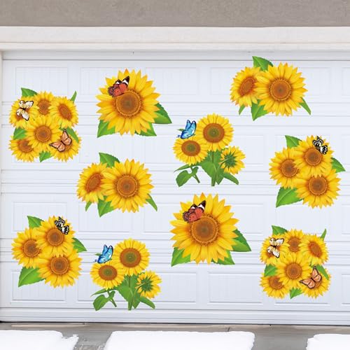 Crtiin 10 Pcs 12 Inch Sunflower Garage Door Magnets Magnetic Sunflower Garage Door Decor Magnet Sunflower Door Decorations Car Magnet Sticker for Refrigerator Decor