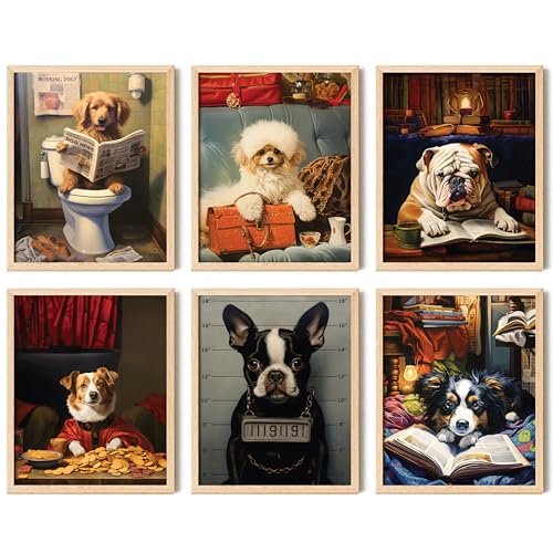 97 Decor Cute Dog Wall Art - 8x10 Funny Dog Poster, Dog Pictures Wall Decor, Dog Art Prints, Funny Animal Painting Puppy Poster for Pitbull Bulldog Lover Home Bedroom (UNFRAMED)