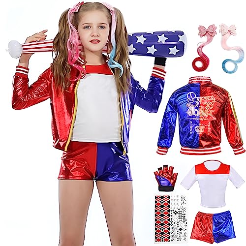 Lydoesy Cosplay Costume Outfit Set with Jacket Shorts Glove Wig Baseball Bat Tattoo Stickers for Kids Halloween (M)