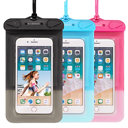 3 Pack Waterproof Float Phone Pouch with Neck Trap and Armband, Waterproof Phone case, Dry Bag Outdoor Beach Bag for iPhone, Samsung Galaxy, and Other Phones Up to 6.9'' (Black+Blue+Pink)