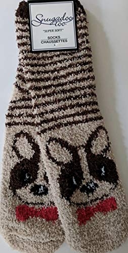 Snugadoo Too f'Super Soft' Animal Socks, Brown and Tan Puppy with Red Bowtie on Stripes (One Size)