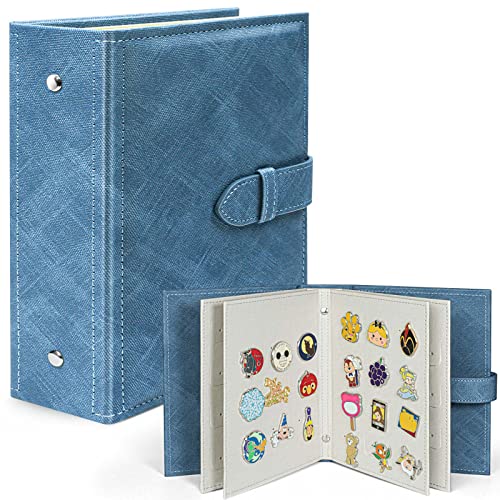 Enamel Pin Display Book, Portable Pin Holder, to Display and Trade Your Disney Pins, 42 Pin Capacity, Fits Rubber Pin Back, Blue