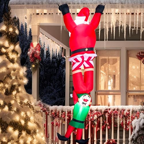Joiedomi 8FT Hanging Christmas Inflatables Decoration, Christmas Inflatable Climbing Santa with Falling Elf, Blow Up Inflatables with Build-in LEDs for Xmas Party Outdoor Yard Garden Lawn Decor