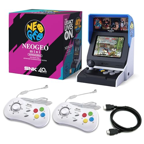 SNK Neo Geo Mini International Arcade and 2 White Controllers Set [Included HDMI Cable], 40 Pre-Loaded Classic SNK Games: The King of The Fighters / Metal SLUG and More