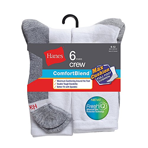 Hanes mens Max Cushion Crew Socks, Available in 6 and 12-pair Pack Casual Sock, White, 12 US