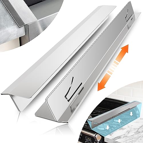 2PCS Kitchen Stove Counter Gap Covers, 316 Stainless Steel Gap Cover, Cooktop Trim Kit, Stove Gap Guards, Oven Gap Filler, Heat Resistant & Effectively Protect Stove Gap Filler(13.8'-27.5' Silver)