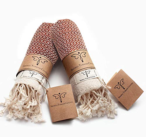 Smyrna Original Turkish Hand Towels | 100% Cotton, Prewashed, 16 x 40 Inches | Decorative Bathroom Peshtemal Towel for Hand, Face, Hair, Gym, Yoga, Tea, Dishcloth, Kitchen and Bath (Orange)