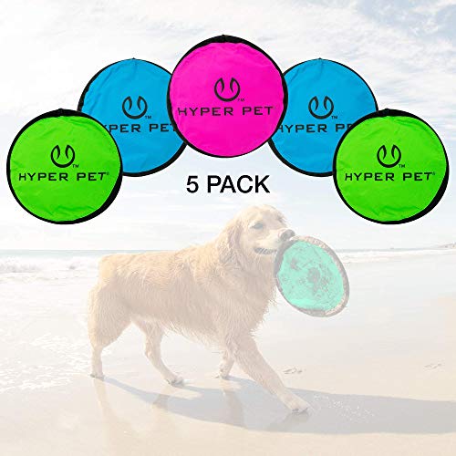 Hyper Pet Flippy Flopper 9' Flying Disc Soft Dog Toy, Floats in Water & Safe on Teeth, Pack of 5 (Colors May Vary)