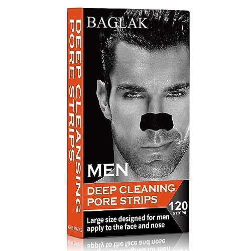 BAGLAK Men Blackhead Pore Strips - 120 Strips - Deep Cleansing - Face Nose Pores - Blackheads Removal - Large Size For Nose+Face