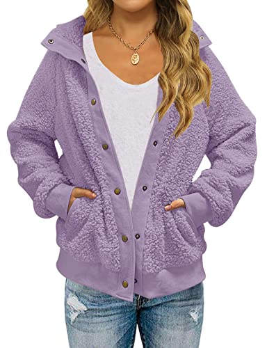 MEROKEETY Women's 2023 Winter Long Sleeve Button Sherpa Jacket Coat Pockets Warm Fleece