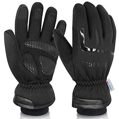 FIDESTE -40℉ Waterproof Winter Thermal Gloves - 3M Thinsulate Windproof Touch Screen Warm Gloves - for Driving Motorcycle,Cycling,Running,Outdoor Sports - for Women and Men - Black (L)