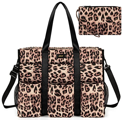 IBFUN Utility Tote Bag with 24 Exterior Interior Pockets Zip Top Teacher Tote Bag for Teacher/Work Women(Large)