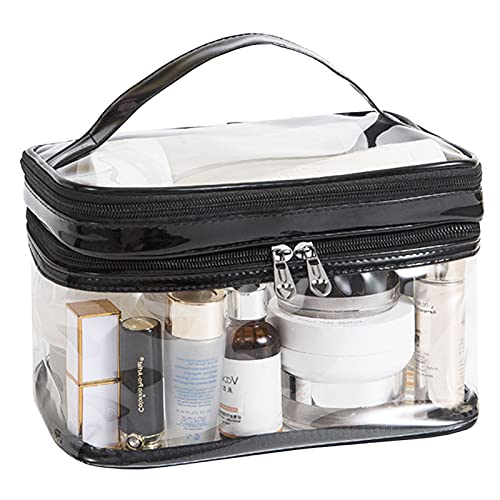 ANEMEL Clear Cosmetic Bag Dual Layer Travel Toiletry Bags Make up Organizer Waterproof Brushes Holder Black