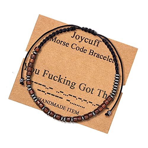 JoycuFF You Got This Morse Code Bracelets for Women Gift for Men Women Birthday Christmas inspiraional Motivational Encouragement Gifts Cord Wrap Wood Beads Bracelets Gift