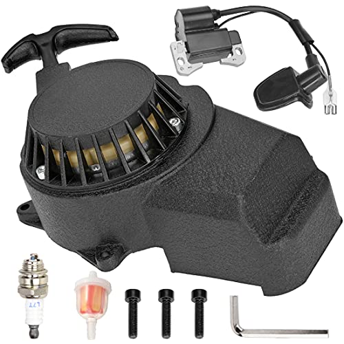 FVRITO Alloy Easy Pull Recoil Start Starter Ignition Coil for 2 Stroke Engine 47cc 49cc 50cc SYX Taotao Coolster SSR MotoTec Chinese Mini ATV Quad 4 Wheeler Go kart Pit Dirt Pocket Bike Motor Black