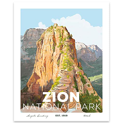 Angels Landing Zion National Park Poster, Travel Watercolor, Vintage Travel Posters, Nature Wall Decor, Mountain Wall Art, Travel Posters & Prints - UNFRAMED 8x10