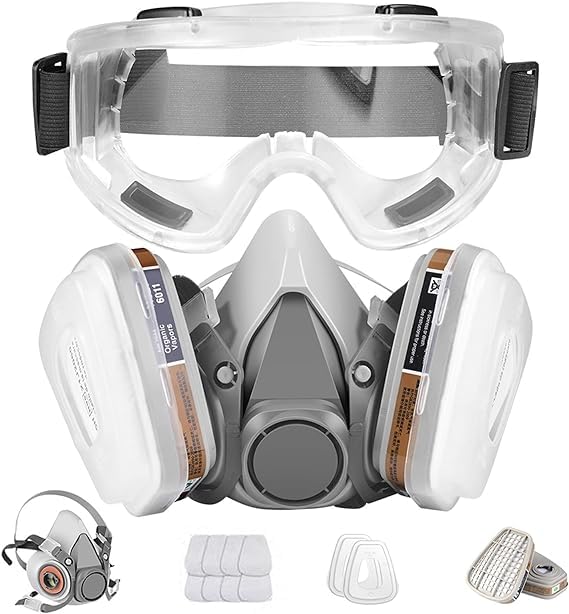 Respirator Mask,Half Facepiece Gas Mask with Safety Glasses Reusable Professional Breathing Protection Against Dust,Chemicals,Pesticide and Organic Vapors, Perfect for Painters and DIY Project