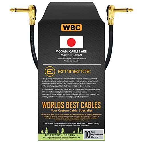 WORLDS BEST CABLES 18 Inch - Pedal, Effects, Patch, Instrument Cable Custom Made Made Using Mogami 2524 Wire and Eminence Gold Plated ¼ inch (6.35mm) R/A Pancake Type Connectors